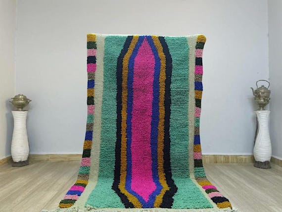 AMAZING MOROCCAN Green Rug, Handmade Morrocan rug - Beni Ourain Rug - Authentic Berber Rug, Bohemian Style Rug For Living Room, Pink rug