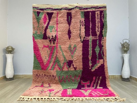 Amazing Moroccan Pink Rug - Custom Bohemian Rugs - Wool Rug Green - Quality Handmade Morrocan Rug - Personalize Gifts For Home Decor