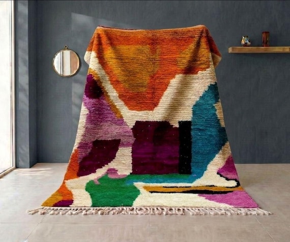 Handmade Orange Moroccan Rug –  Berber Wool Area Rug – Modern Geometric Moroccan Carpet – Boho Statement Rug – Custom Size.