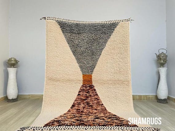 Beni ourain rug all wool berber rug - Moroccan rug russet and tumbleweed color - Custom area rug - Handmade rug - Genuine lamb wool - wooln