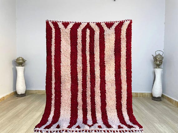 Moroccan rug red ,Beni ouain Custom Rug, Minimalist Striped Handmade Rug, berber rug, Handmade Morrocan rug, Bohemian Style for living room