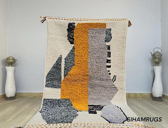 AMAZING MOROCCAN ORANGE Rug - Morrocan chekerboard Rug, Authentic Berber Rug, Handmade minimalist rug, Bohemian Style Rug For Living Room.