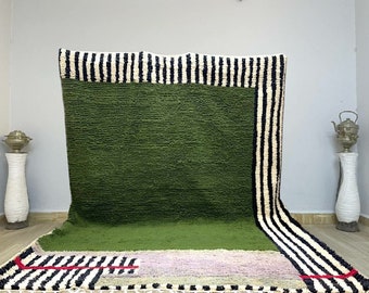 Handmade Green Wool Rug: Moroccan Shag Carpet