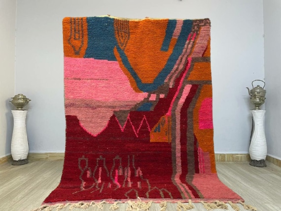 Pink Rug for Bedroom Aesthetic Vintage Teppich Style Ideal for Dining Table Round Carpet Non-Slip and Stain Resistant Soft and Durable
