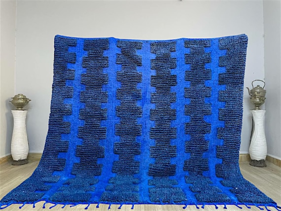 Steel Blue BENI OURAIN RUG, Custom Handwoven Moroccan rug, Handmade Striped Berber rug, Custom Fabulous Boujad Rug,Authentic Morrocan carpet