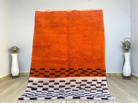 AMAZING ORANGE MOROCCAN Rug - Handmade Morrocan Rug, Authentic Berber Rug, Bohemian Style Rug For Living Room .