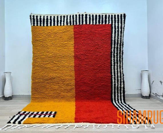 AMAZING ORANGE MOROCCAN Beni ourain rug, Morrocan rug, Handmade Morocan Rug, Authentic rug, Berber Rug, Bohemian Style Rug For Living Room .