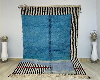 Turquoise handgemaakt tapijt, aangepast Marokkaans tapijt, Berberdeken, Beni Ourain-tapijten, Marokkaans tapijt, wit tapijt, handgefertigter Teppich