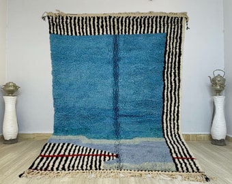 Steel Blue BENI OURAIN RUG, Custom Handwoven Moroccan rug, Handmade Striped Berber rug, Custom Fabulous Boujad Rug, Authentic Morrocan Rug