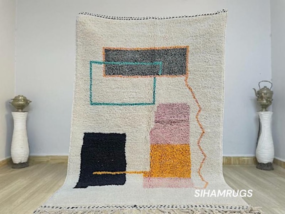 Moroccan Beni Ourain Rug Handmade For Living Room, AMAZING ORANGE MOROCCAN Rug, Morrocan Authentic Berber Rug, Bohemian Style, Wool area rug
