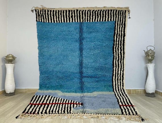 Moroccan rug Steel Blue BENI OURAIN RUG, Custom Handwoven , Handmade Striped Berber rug, Custom Fabulous Boujad Rug, Authentic Morrocan Rug