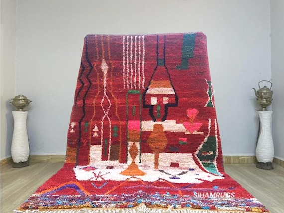 Moroccan Boujaad Rug - Red Handmade Rug - Custom Moroccan Rug - Custom Boujaad Rug -Berber Rug- Custom Colorful Moroccan Rug- Home Decor Rug