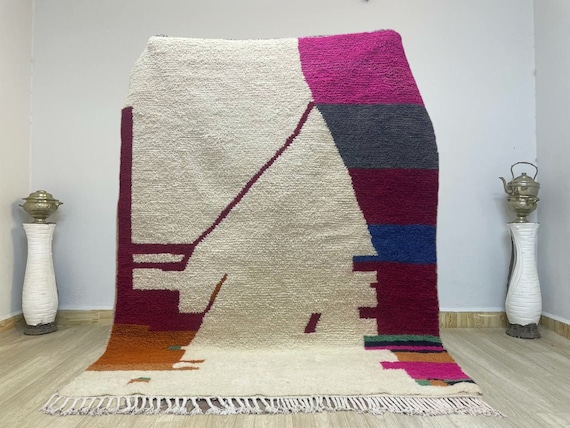 AMAZING MOROCCAN white and pink  rug- Authentic Moroccan Rug- pink white Custom Beni Ourain rug- Beni Rug- Large Moroccan Rug- White Rug