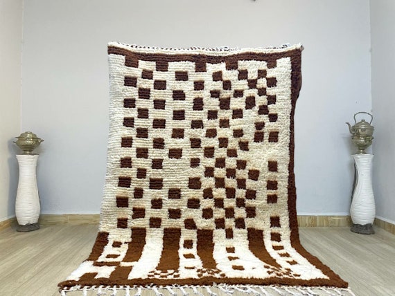 AMAZING BROWN MOROCCAN Rug - Morrocan chekerboard Rug, Authentic Berber Rug, Bohemian Style Rug For Living Room .