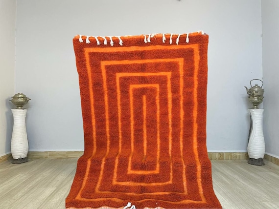 ORANGE AMZING RUG Moroccan  - Handmade Morrocan Checkered Rug, Authentic Berber Rug, Bohemian Style Rug For Living Room.