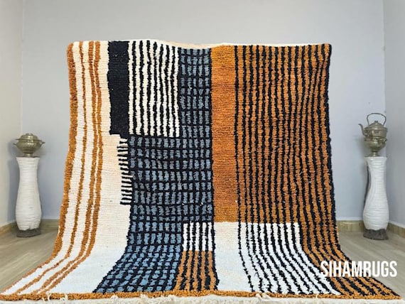AMAZING MOROCCAN Brown Rug - Morrocan chekerboard Rug, Authentic Berber Rug, Bohemian Style Rug For Living Room.