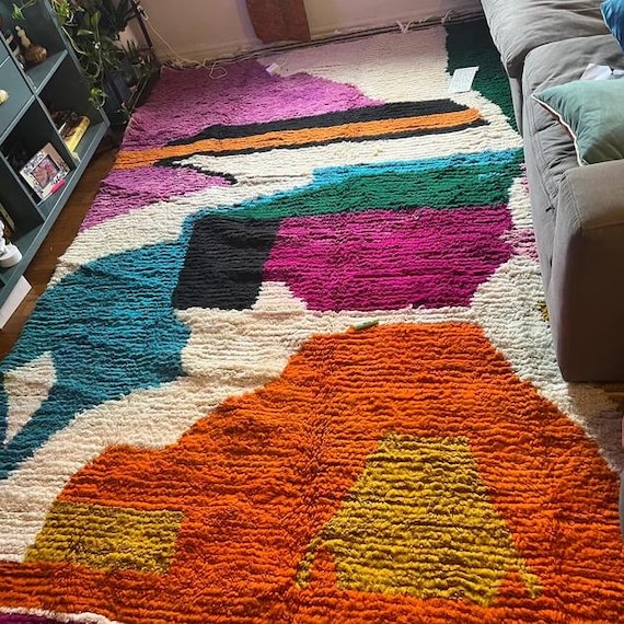 AMAZING ORANGE Beni ourain Rug - Moroccan Rug - Handmade Morrocan Rug, Authentic Berber Rug, Bohemian Style Rug For Living Room .