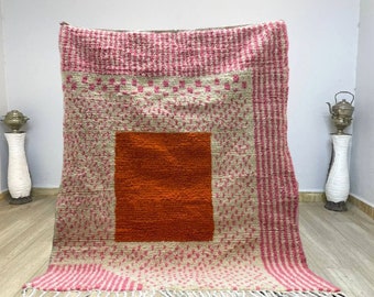 Handmade Moroccan Wool Rug: Pink & Orange Bohemian Rug