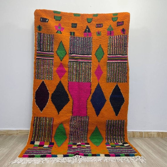 AMAZING MOROCCAN ORANGE Rug - Handmade Morrocan Rug, Authentic Berber Rug, Bohemian Style Rug For Living Room .