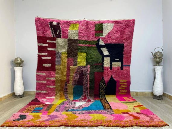 AMAZING MOROCCAN PINK Beni ourain Rug - Handmade Morrocan Rug, Authentic Berber Rug, Bohemian Style Rug For Living Room .