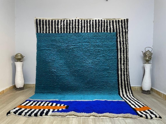 AMAZING MOROCCAN BLUE Rug - Handmade Morrocan Rug, Beniourain Rug, Bohemian Style Rug For Living Room .