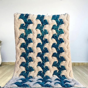 Blue Handmade Rug, Custom Moroccan Rug, Moss Rug, Berber Rug, Beni Ourain Rugs, Moroccan Rug, White Carpet, Blue and white rug,Teppich