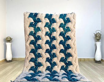 Blue Moroccan Rug: Handmade Berber Wool Carpet