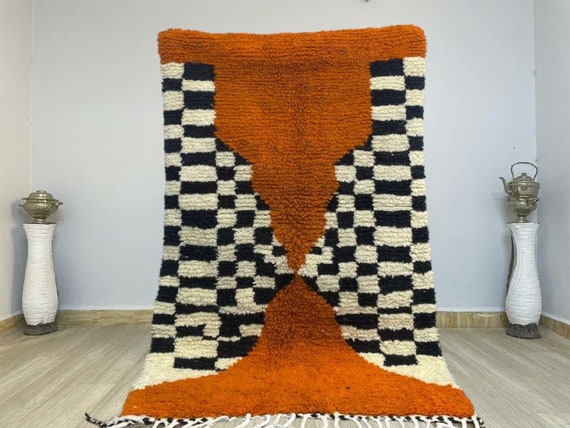 AMAZING MOROCCAN ORANGE Rug - Morrocan Rug, Handmade chekerboard Rug, Authentic Berber Rug, Bohemian Style Rug For Living Room .