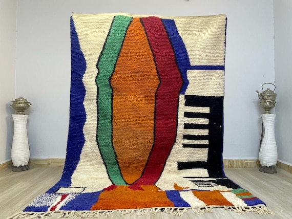 Custom moroccan orange and rugs - Green and orange Morrocan Rug, Authentic Berber Rug, Bohemian Style Rug For Living Room.
