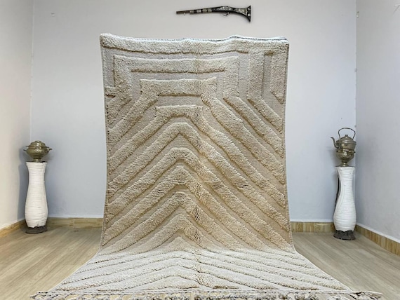WHITE MOROCCAN Rug , Beni Rug for living room , Handmade area rug 5x7 , Wool Beni Ourain Rug , Colorful berber Rug , Custom Area Rug