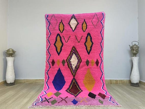 AMAZING Pink moroccan rug - Moroccan Boujaad Rug - Handmade Rug - Custom Moroccan Rug - Pink And Green Rug- Berber Rug - Home Decor Rug