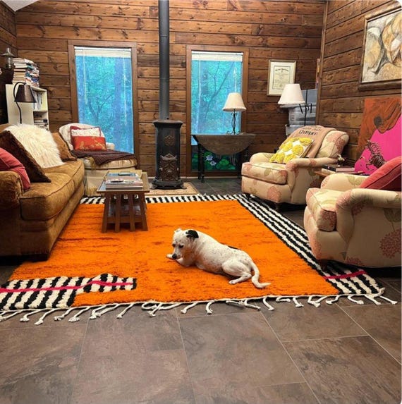 Unique Orange Moroccan Rug - Morrocan Handmade Rug, Authentic Berber Rug, Bohemian Style Rug For Living Room .