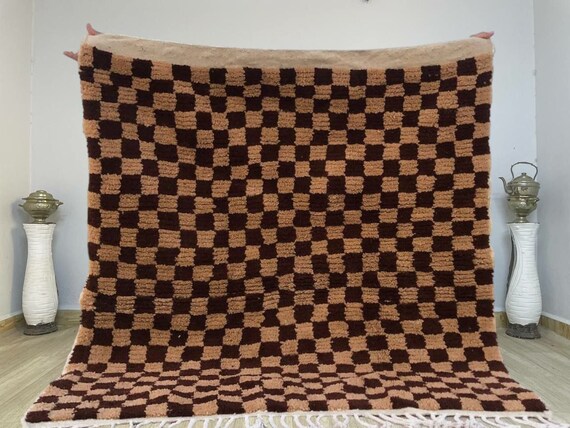 AMAZING Moroccan grid rug - Handmade berber rug - Custom area rug - Beni ourain rug brown - Living room rug - Moroccan rug - Brown rug wool