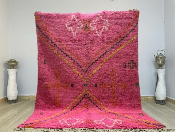 Amazing Moroccan Pink Rug - Custom Bohemian Rugs -Wool Rug Green -Quality Handmade Morrocan Rug -Personalize Gifts For Home Decor - 9x12 Rug