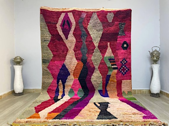 AMAZING MOROCCAN PINK Rug - Morrocan chekerboard Rug, Authentic Berber Rug, Bohemian Style Rug For Living Room.