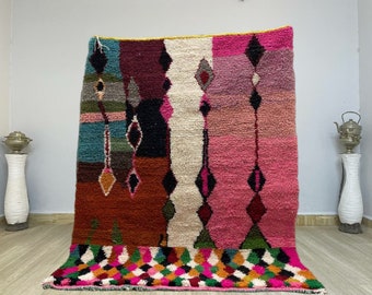 Handwoven Pink Moroccan Rug: Colorful Berber Wool Beni Ourain Rug