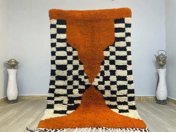 ORANGE Beni ourain rug- Custom Moroccan rug- Handmade rug- Moroccan rug- Wool Berber rug- bohemian rug living room