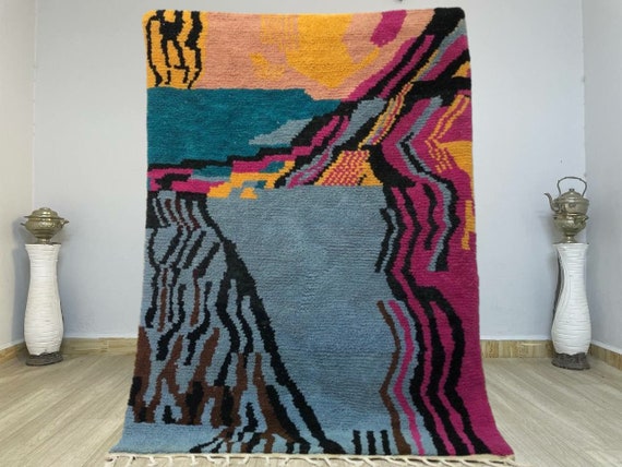 Large Moroccan Rug , Beni Ourain Colorful Rug , Checkered Rug , Custom Beni Ourain rug , Style Moroccan Rug , Custom rug