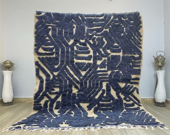 Blue Moroccan Rug: Handmade Wool Berber Area Rug 8x10