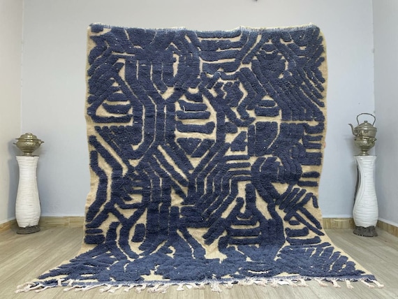 AMAZING MOROCCAN BLUE Rug - Handmade Morrocan Rug, Authentic Berber Rug, Bohemian Style Rug For Living Room .