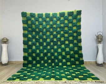 Handmade Green Berber Rug: Moroccan Wool Rug
