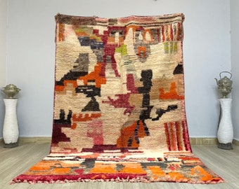 Hand-Knotted Multicolored Boujaad Rug: Moroccan Berber Wool Carpet