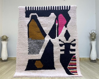 Handgefertigte Woll Berber Teppich: Elfenbein Creme Marokkanisches Design