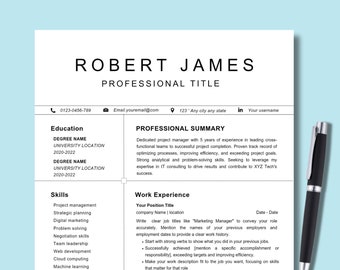 Professional resume, ats resume template, resume template google docs, word, apple pages, ats friendly resume, ats cv, minimalist resume
