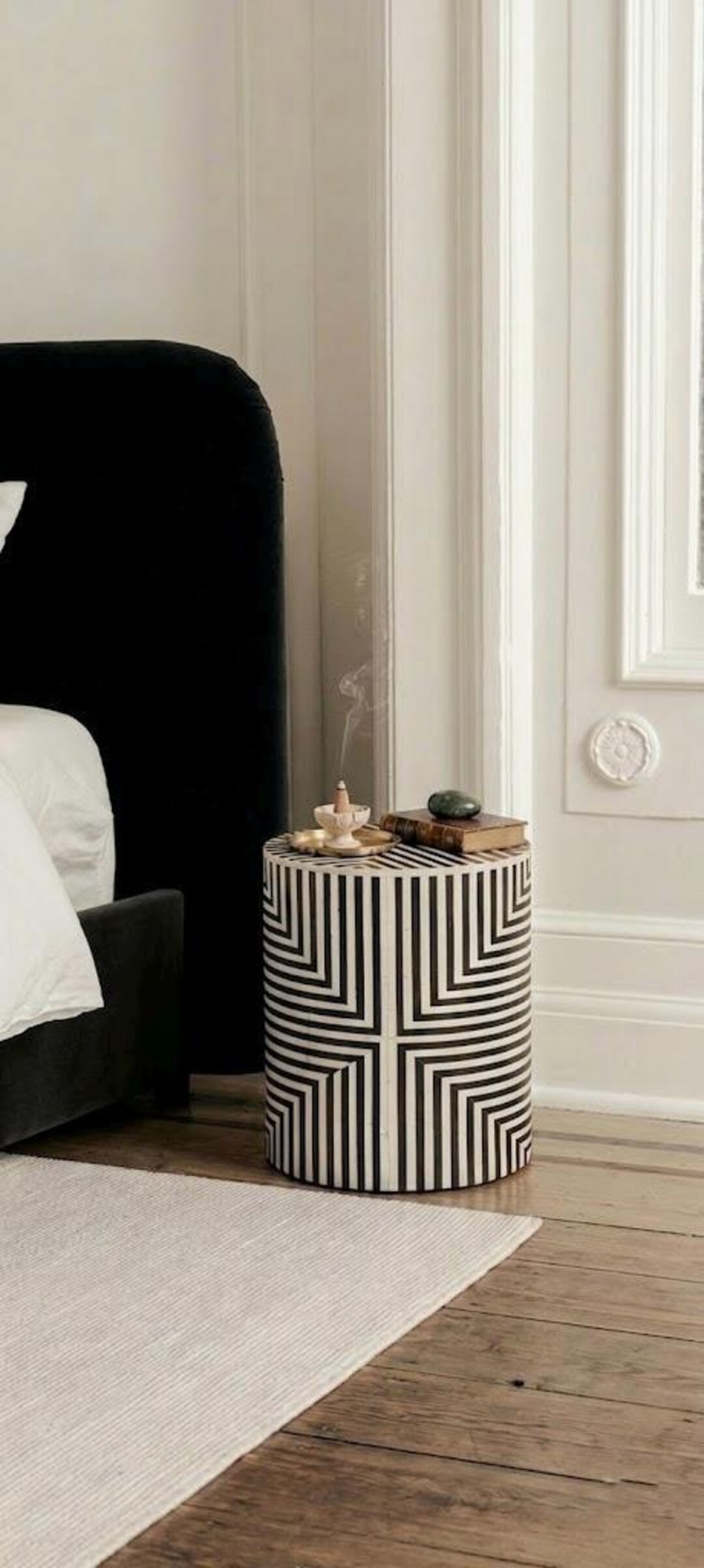 Black White Geometric Resin Inlay Side Table | Boho Minimalist Accent ...