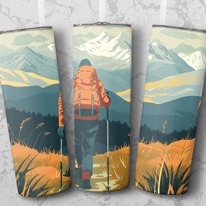 Hiking Enthusiasts Tumbler Wrap | Mountain Theme | 20 oz Skinny Tumbler Sublimation Design