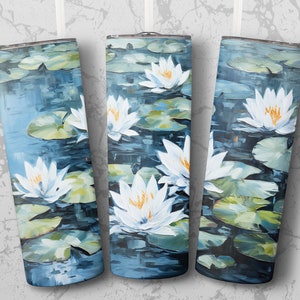 Water Lilies Skinny Tumbler Wrap - Floral Print - Sublimation Design - Instant Download