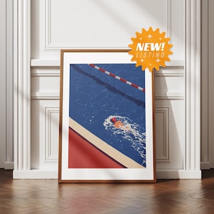 Sports Poster | SWIMMING - Digital File | Minimalist Swimmer Print – Modern Aquatic Sport Poster Download, Wall Art for Pool & Sports Room