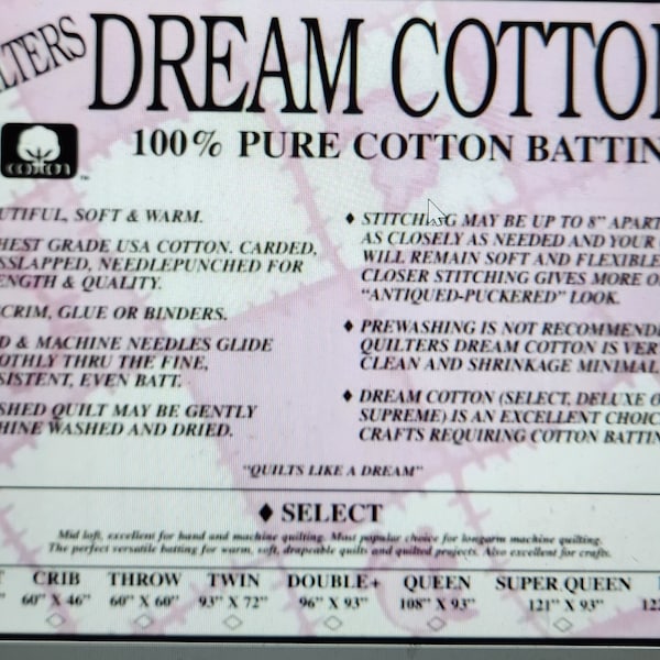 Quilters Dream Batting Natural Select Loft Cotton Roll FREE SHIPPING