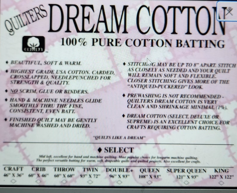 Quilters Dream Batting WHITE 100 Cotton Rollrequest Loft Etsy
